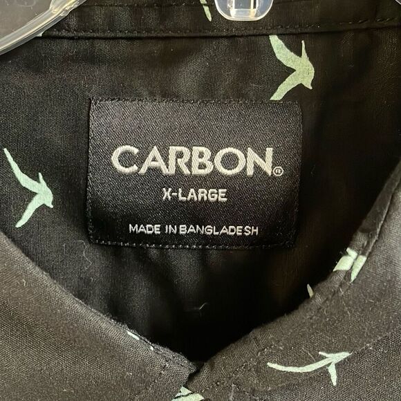 CARBON Men’s Black Business Casual Button Down Shirt Short Sleeve Bird Print XL - Picture 5 of 8